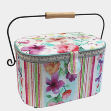Charger l'image dans la galerie, Boite à couture décor fleurs et rayures 30 x 17 x 31 cm
