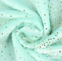Charger l'image dans la galerie, Tissu peluche sparkle 2 mm menthe-doré ou rose-doré