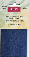 Charger l'image dans la galerie, Pièce réparation thermocollante jeans 100 % coton 12 cm X 45 cm