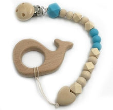 Charger l'image dans la galerie, Attache-Tétine en bois et anneau de dentition 22 cm