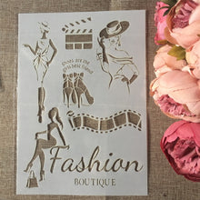 Charger l'image dans la galerie, 4 pochoirs flexibles en plastique, thème couturière A4 29.5 cm x 21 cm.