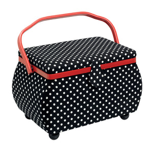 Boite à couture polka noir 32 X 20.5 X 21 cm