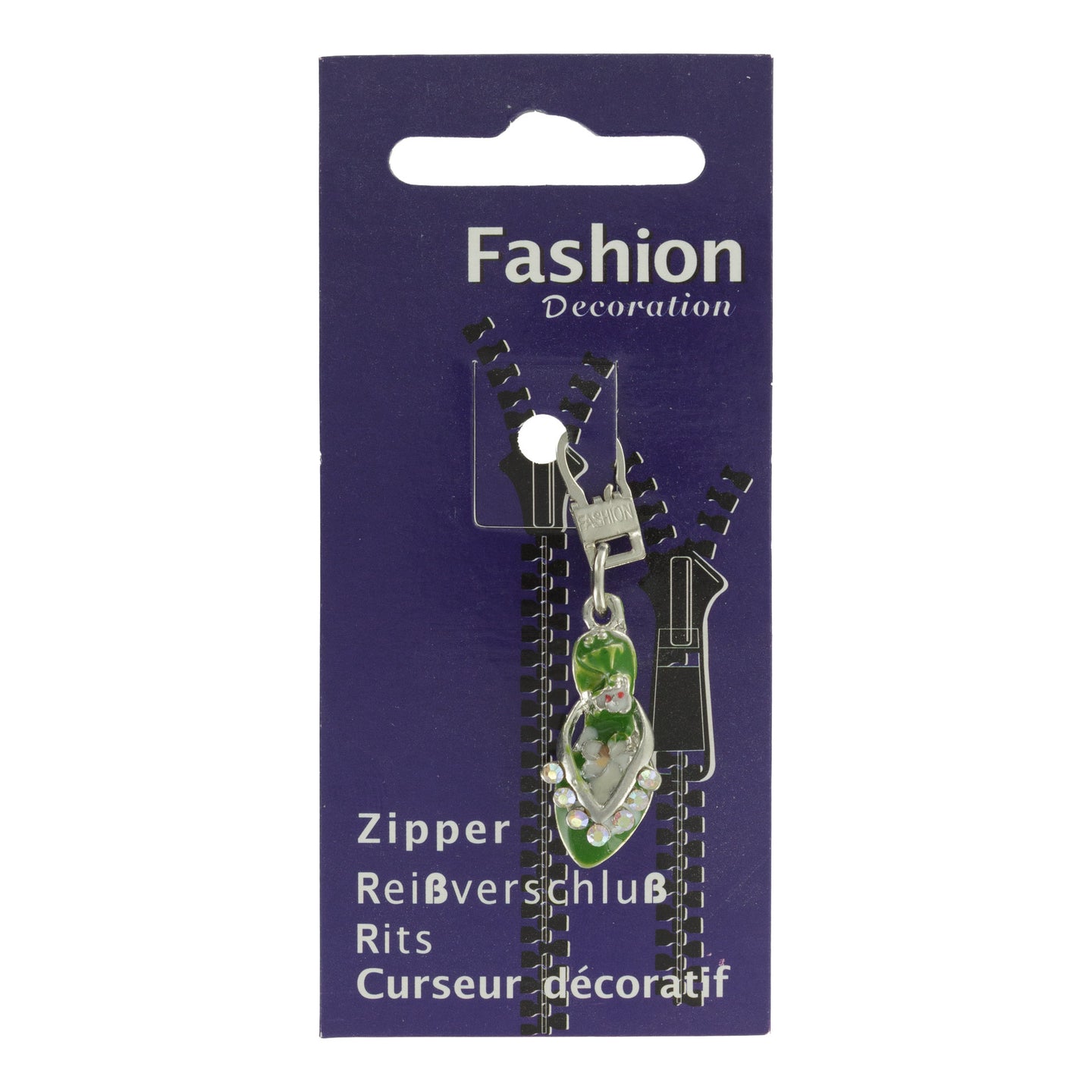 Tirette pour fermeture éclair charms escarpin vert et diamant