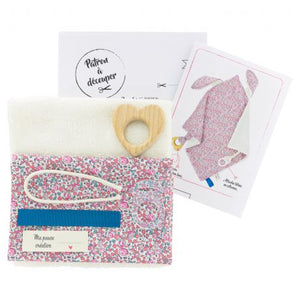 Kit doudou lapinou Liberty/cœur rose et bleu