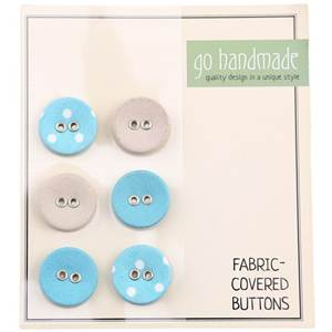 Carte 6 boutons recouverts tissus assortis 2 trous 18mm bleu ou rose