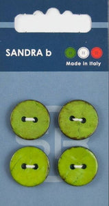 Carte boutons cocos vert 2 trous vernis brillant 18 mm
