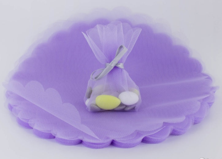 50 ronds festons tulle 25 cm lilas