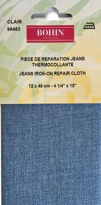 Pièce réparation thermocollante jeans 100 % coton 12 cm X 45 cm