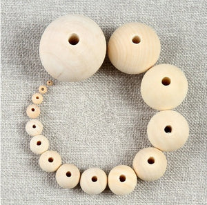 Perles rondes en bois naturel/10 tailles.