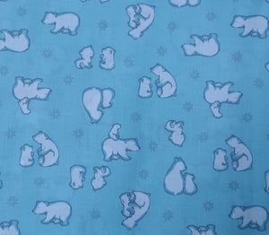 Tissus motifs ours et oursons fond bleu/100% coton/160 cm