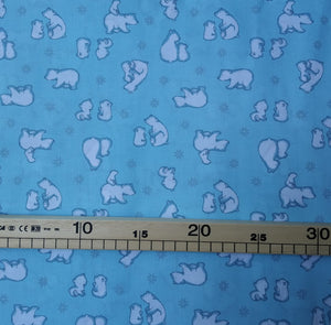 Tissus motifs ours et oursons fond bleu/100% coton/160 cm