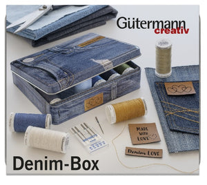 Coffret de 12 bobines fil jeans + accessoires .