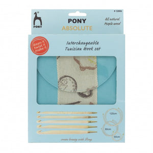 Pochette "absolute" bleu ou jaune set crochet tunisien circulaire Pony