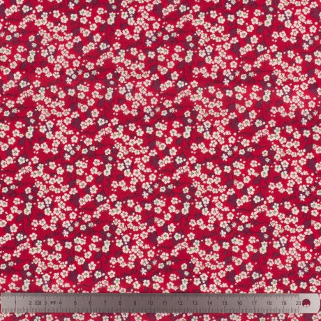 Tissu Liberty Fabrics Tana Lawn New Mitsi Valeria fond rouge 100% coton 136 cm.