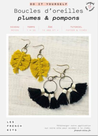 Boucles d'oreilles plumes et pompons