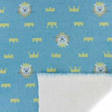 Charger l&#39;image dans la galerie, Tissu molleton sweatshirt lion bleu 100 % coton 83 cm
