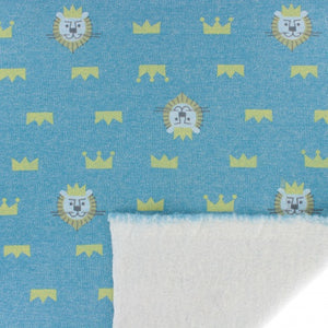 Tissu molleton sweatshirt lion bleu 100 % coton 83 cm