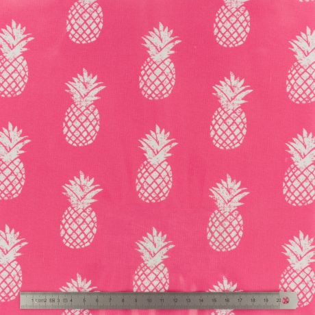 Tissu Fryett’s enduit pineapple pink 100 % coton et PVC 130 cm