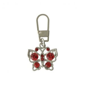 Tirette pour fermeture éclair charms papillon strass rouge