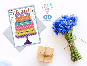 Kit carte de vœux Broderie Diamant HAPPY BIRTHDAY CAKE