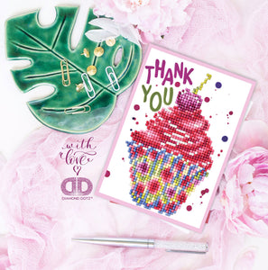 Kit carte de vœux Broderie Diamant CUP CAKE THANK YOU