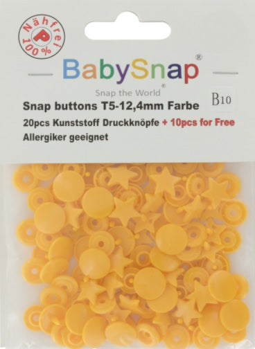 20 Boutons pressions BabySnap étoile jaune 12,4 mm