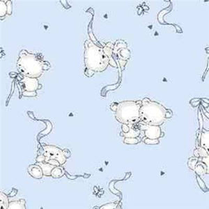 Tissus motifs oursons fond rose ou bleu 100% coton 160 cm