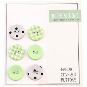 Carte 6 boutons recouverts tissus vert assortis 2 trous 18mm