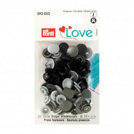 Prym love boutons pression plastique 12 mm noir/gris