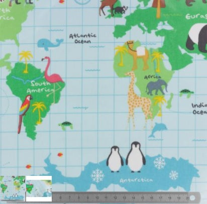 Tissu Fryett's enduit carte du monde 100 % coton et PVC 132 cm