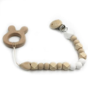 Attache-Tétine en bois et anneau de dentition 22 cm