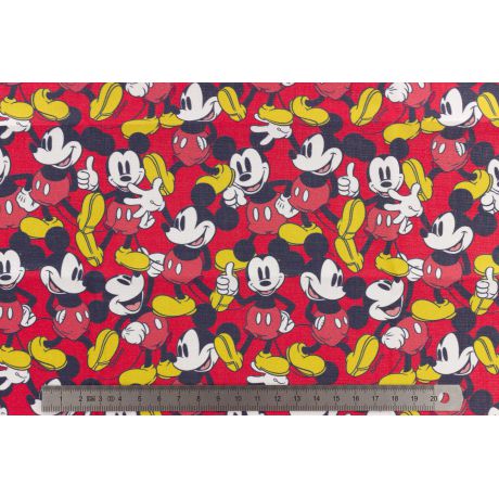 Coupon tissu Mickey fond rouge ou blanc 100 % coton 45 x 45 cm