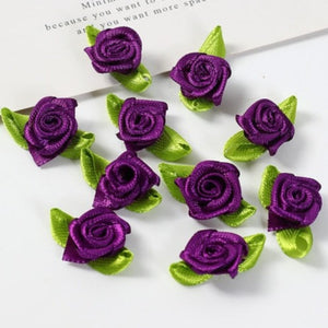 Lot de 50 mini roses en soie avec noeud  2cm/15 couleurs.