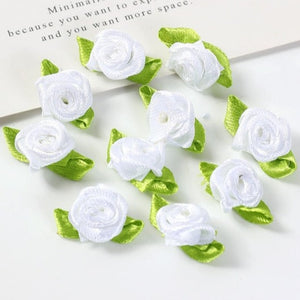 Lot de 50 mini roses en soie avec noeud  2cm/15 couleurs.