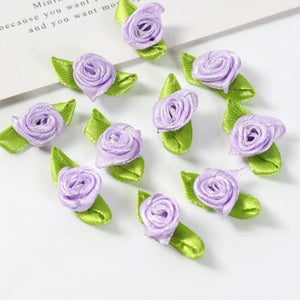 Lot de 50 mini roses en soie avec noeud  2cm/15 couleurs.