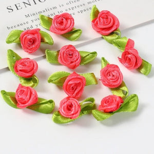 Lot de 50 mini roses en soie avec noeud  2cm/15 couleurs.