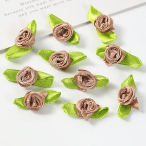 Lot de 50 mini roses en soie avec noeud  2cm/15 couleurs.